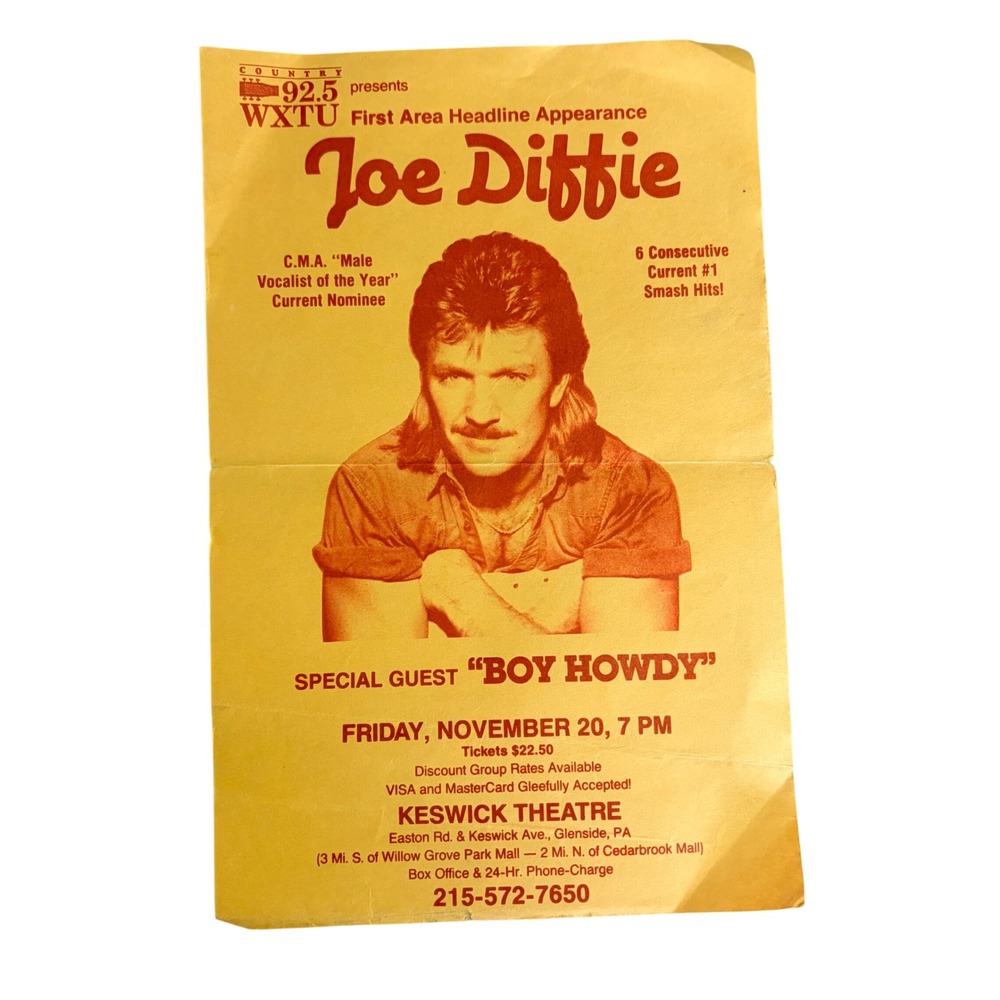 Vintage Joe Diffie Concert Flyer Keswick Theatre Glenside PA Boy Howdy 92.5 WXTU